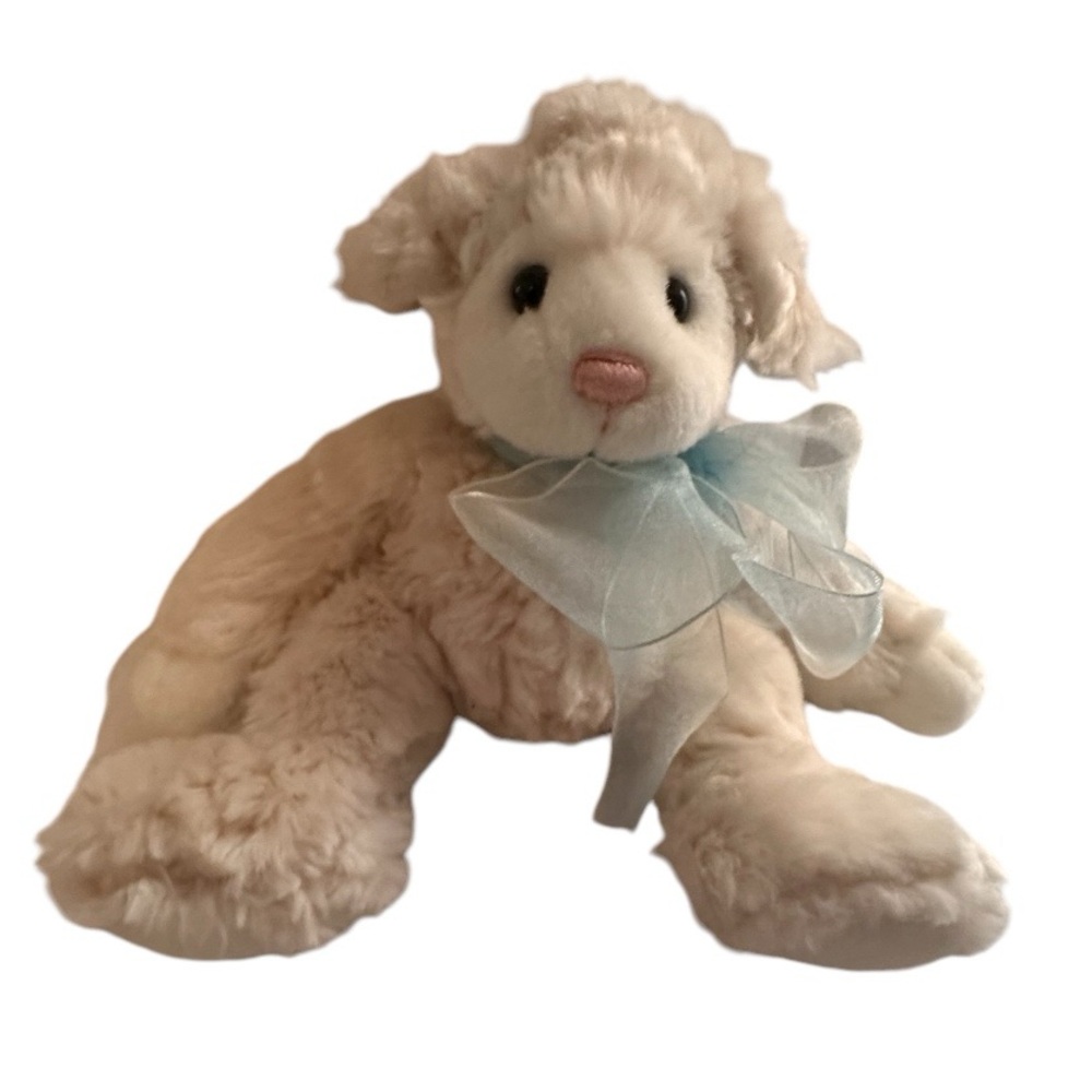 GUND Plush Stuffed White LAMBLY Lamb Sheep w/ Blue Ribbon #36029 Easter Farm
